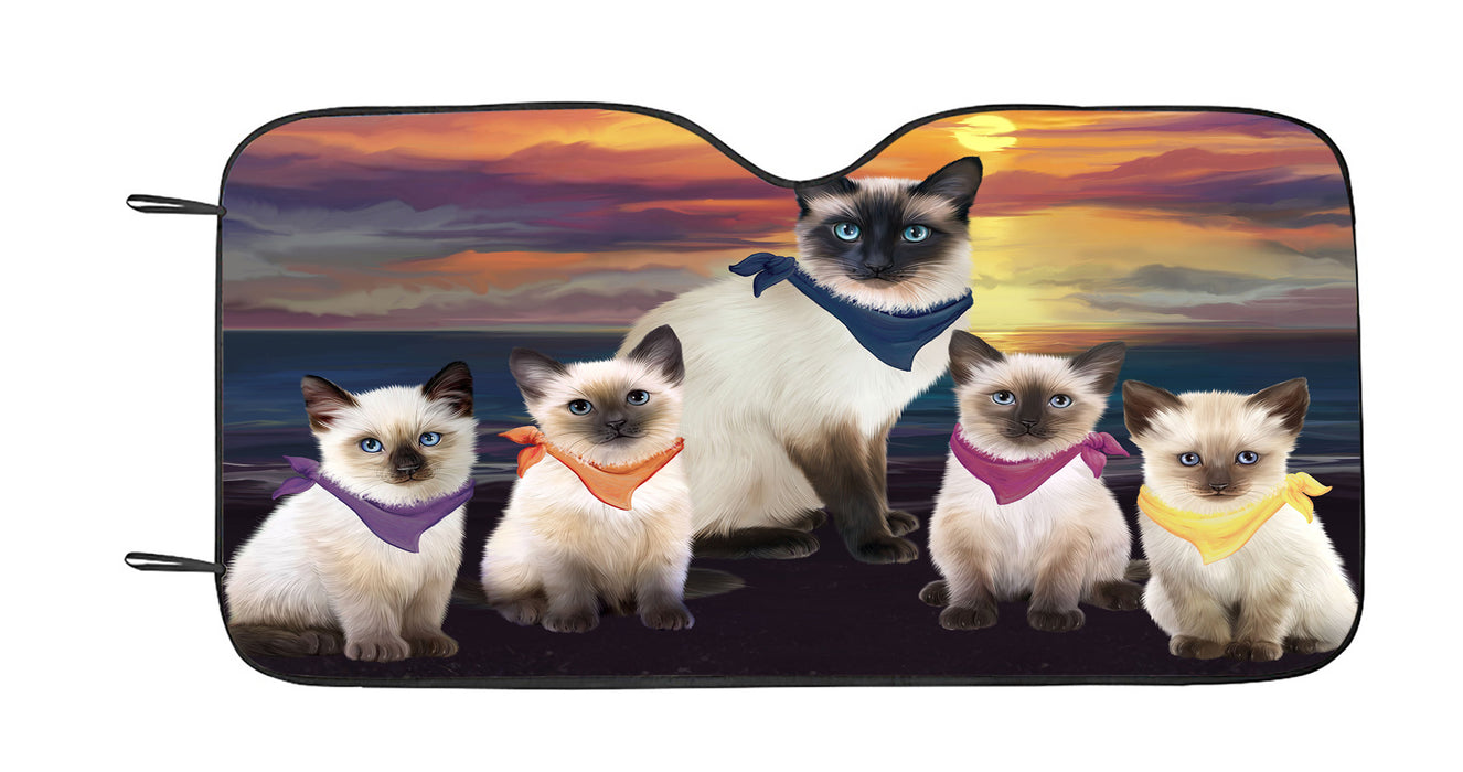 Family Sunset Portrait Siamese Cats Car Sun Shade