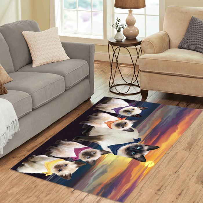 Family Sunset Portrait Siamese Cats Area Rug