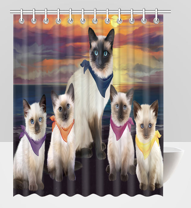 Family Sunset Portrait Siamese Cats Shower Curtain