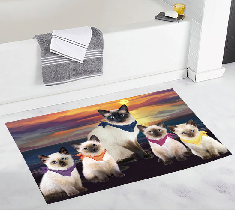 Family Sunset Portrait Siamese Cats Bath Mat