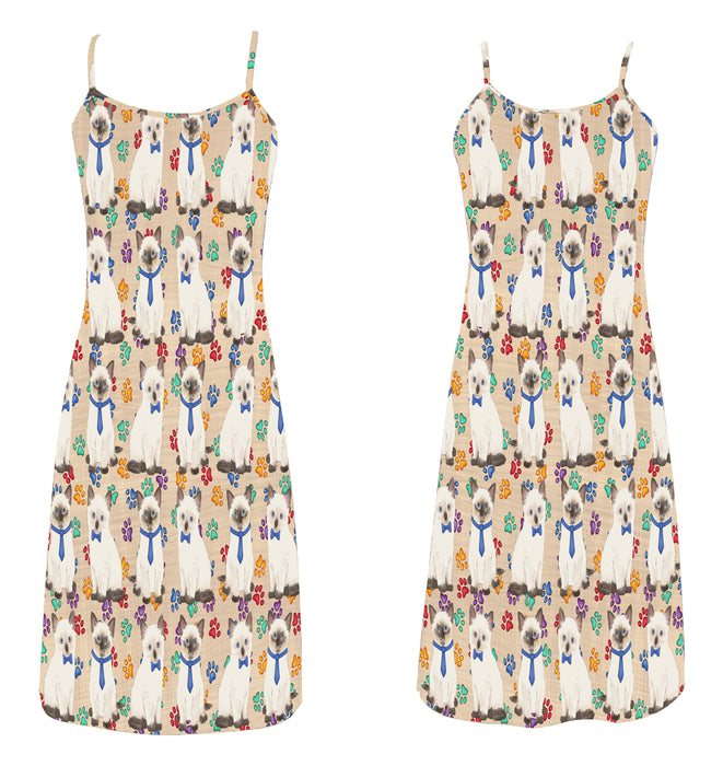 Rainbow Paw Print Siamese Cats Blue Alcestis Slip Dress