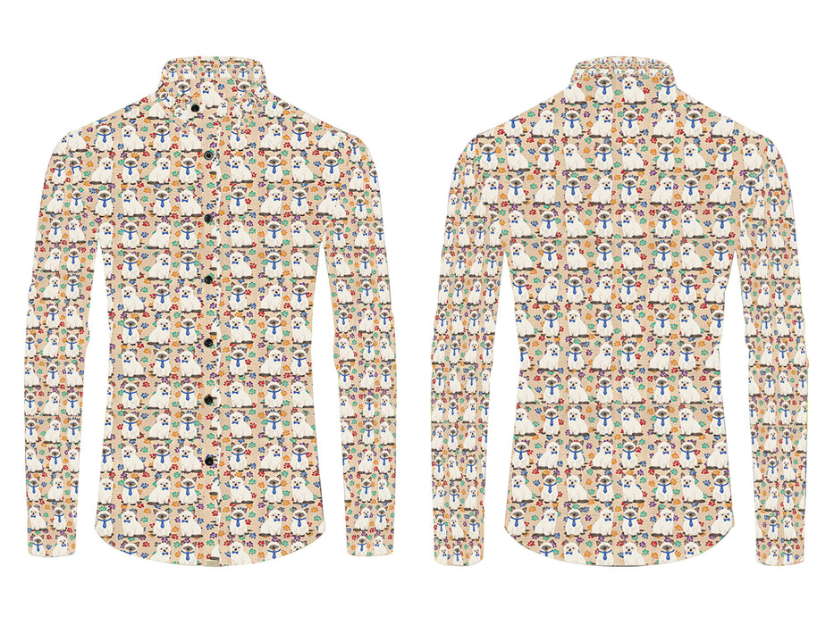 Rainbow Paw Print Siamese Cats Blue All Over Print Casual Dress Men's Shirt