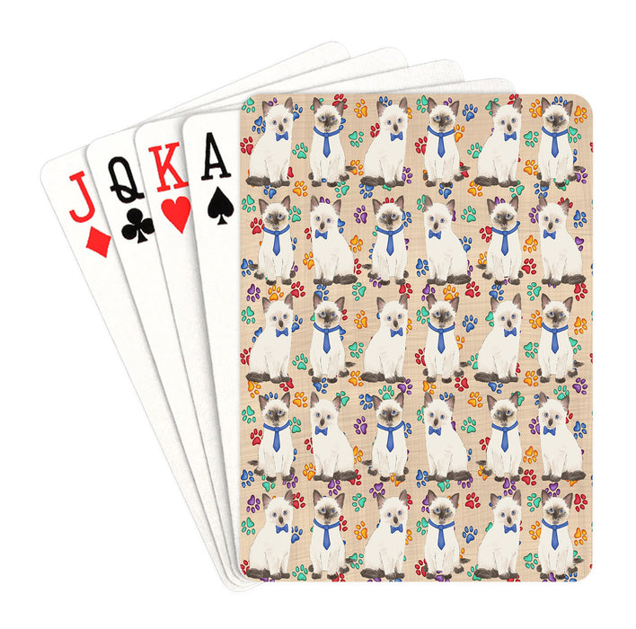 Rainbow Paw Print Siamese Cats Blue Playing Card Decks