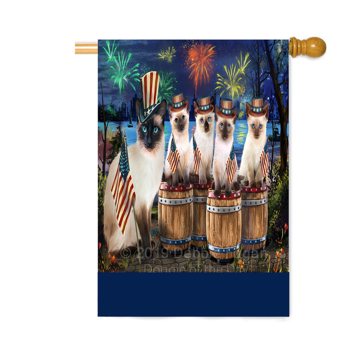Personalized 4th of July Firework Siamese Cats Custom House Flag FLG-DOTD-A58151
