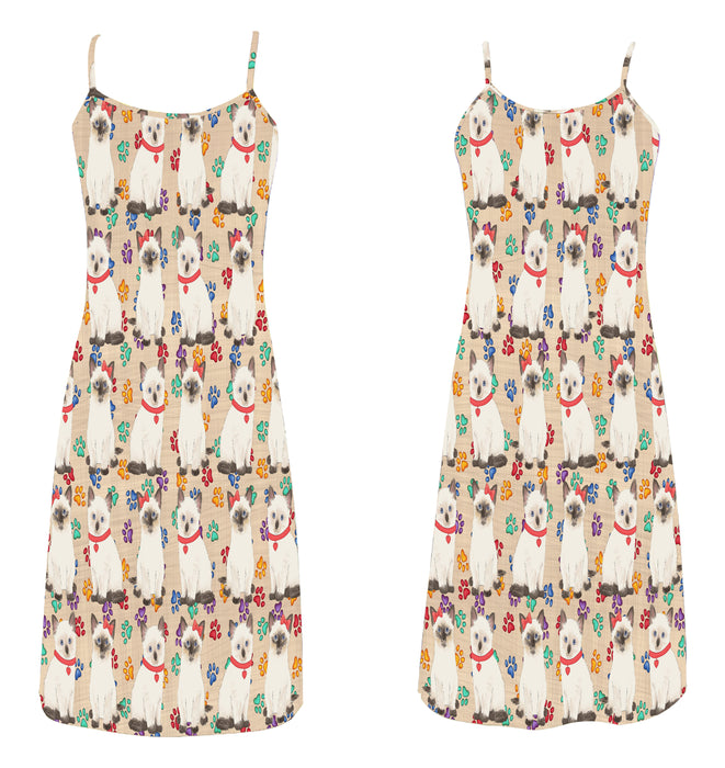 Rainbow Paw Print Siamese Cats Red Alcestis Slip Dress