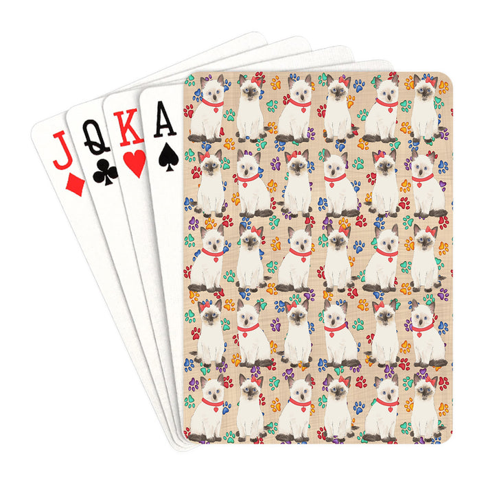 Rainbow Paw Print Siamese Cats Red Playing Card Decks
