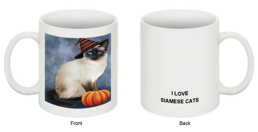 Happy Halloween Siamese Cat Wearing Witch Hat with Pumpkin Coffee Mug MUG50140