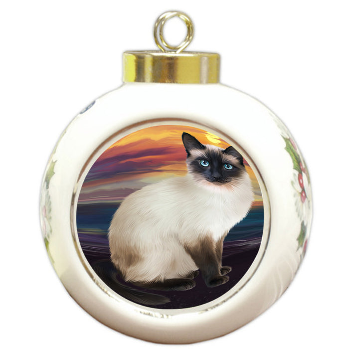 Siamese Cat Round Ball Christmas Ornament RBPOR51772