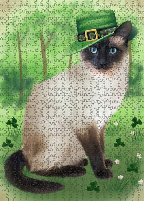 St. Patricks Day Irish Portrait Siamese Cat Portrait Jigsaw Puzzle for Adults Animal Interlocking Puzzle Game Unique Gift for Dog Lover's with Metal Tin Box PZL080