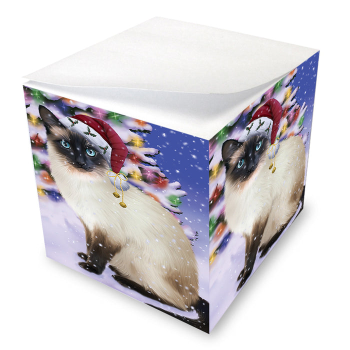 Winterland Wonderland Siamese Cat In Christmas Holiday Scenic Background Note Cube NOC55423