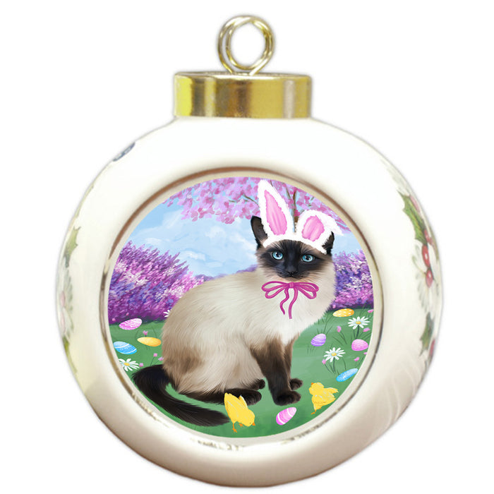 Easter Holiday Siamese Cat Round Ball Christmas Ornament RBPOR57334