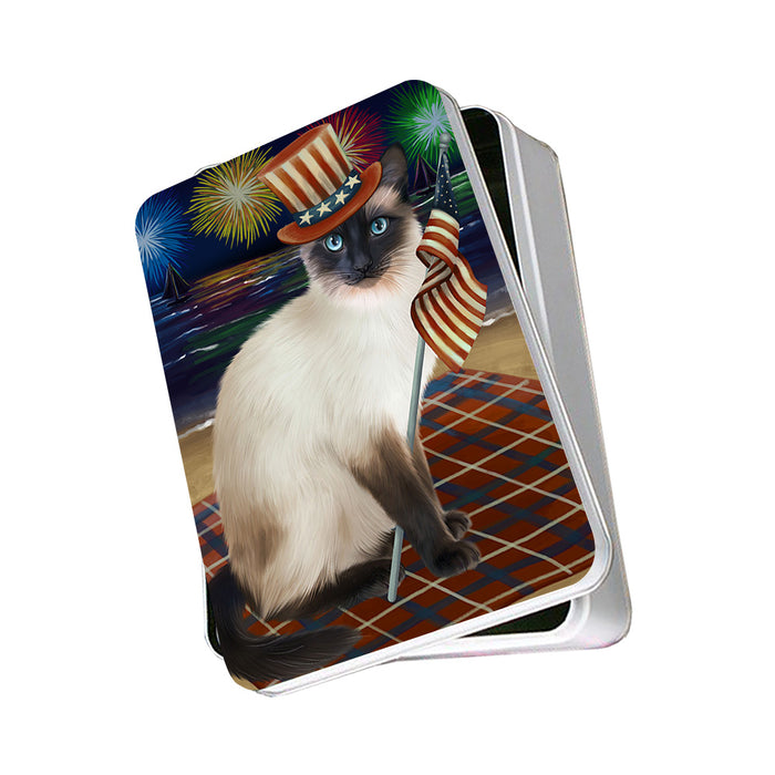 4th of July Independence Day Firework Siamese Cat Photo Storage Tin PITN52454