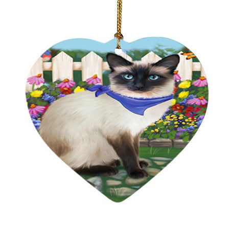 Spring Floral Siamese Cat Heart Christmas Ornament HPOR52273
