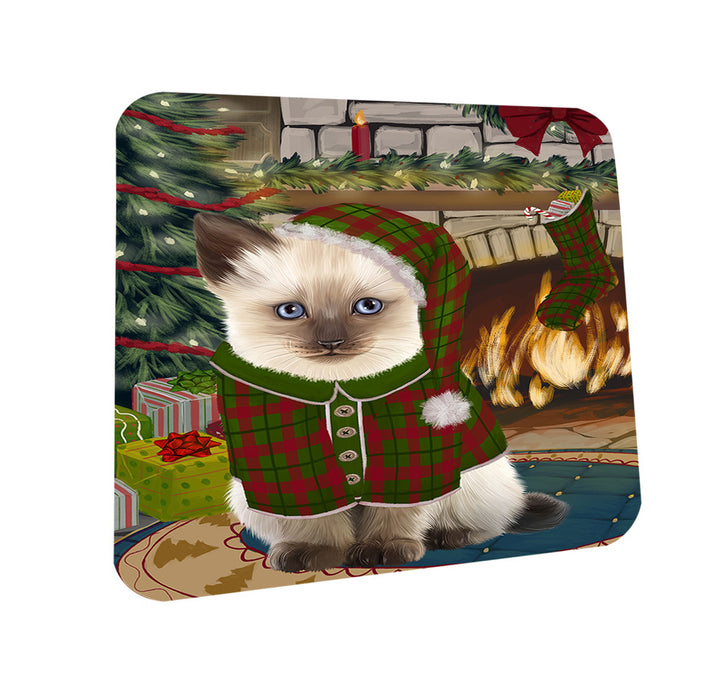 The Stocking was Hung Siamese Cat Coasters Set of 4 CST55580