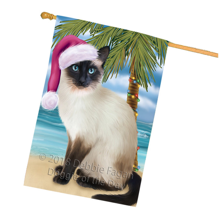 Summertime Happy Holidays Christmas Siamese Cat on Tropical Island Beach House Flag FLG54777