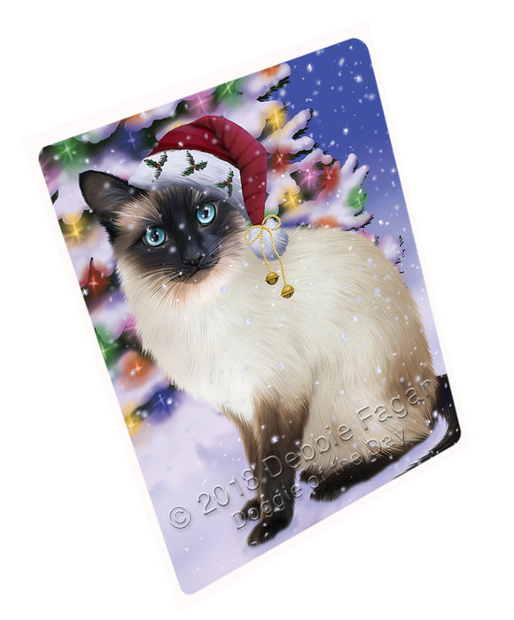 Winterland Wonderland Siamese Cat In Christmas Holiday Scenic Background Large Refrigerator / Dishwasher Magnet RMAG83544