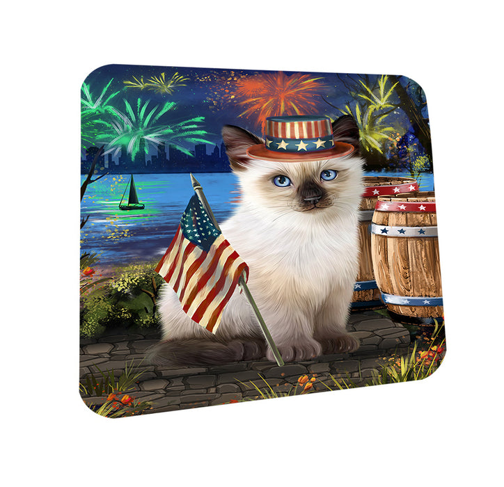 4th of July Independence Day Firework Siamese Cat Coasters Set of 4 CST54030
