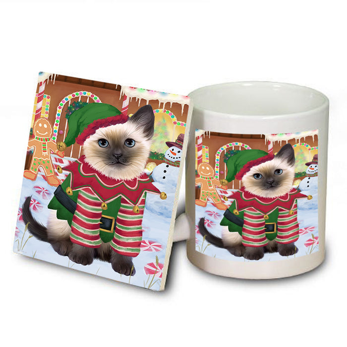 Christmas Gingerbread House Candyfest Siamese Cat Mug and Coaster Set MUC56548