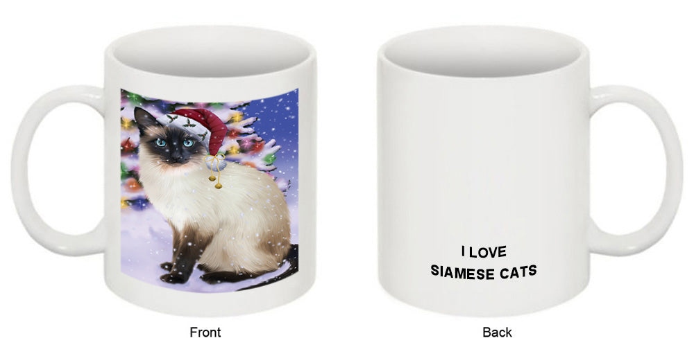 Winterland Wonderland Siamese Cat In Christmas Holiday Scenic Background Coffee Mug MUG49175