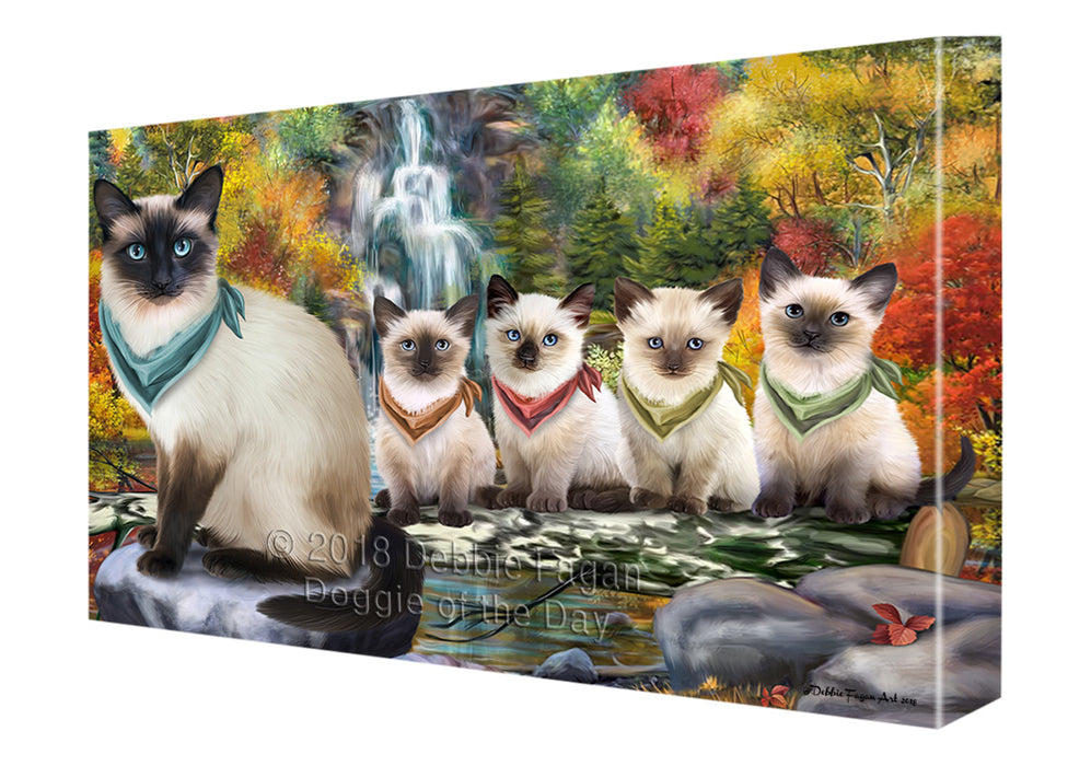 Scenic Waterfall Siamese Cats Canvas Print Wall Art Décor CVS84869