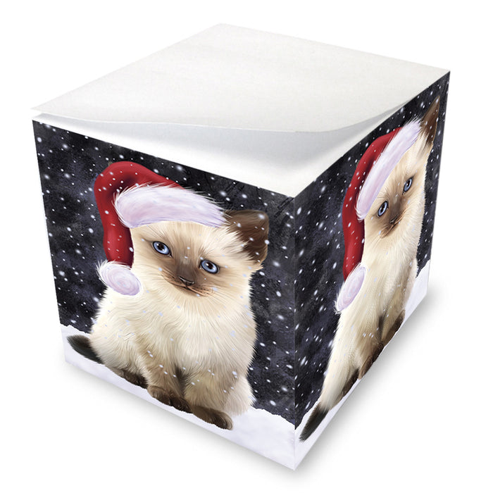 Let it Snow Christmas Holiday Siamese Cat Wearing Santa Hat Note Cube NOC55969