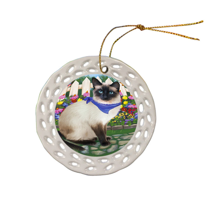 Spring Floral Siamese Cat Ceramic Doily Ornament DPOR52273