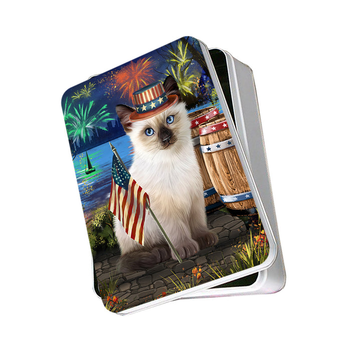 4th of July Independence Day Firework Siamese Cat Photo Storage Tin PITN54015