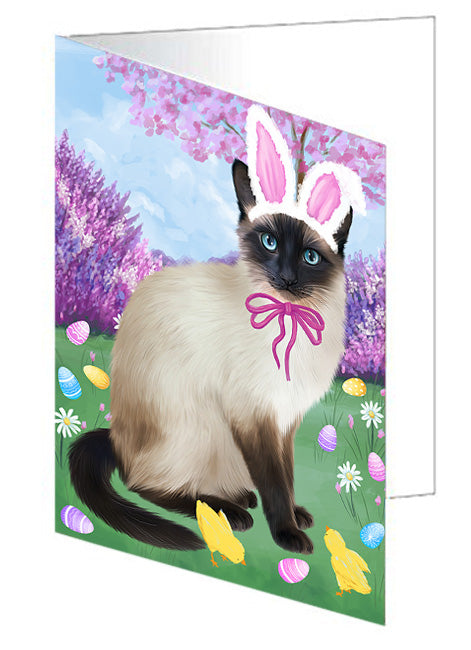 Easter Holiday Siamese Cat Handmade Artwork Assorted Pets Greeting Cards and Note Cards with Envelopes for All Occasions and Holiday Seasons GCD76313