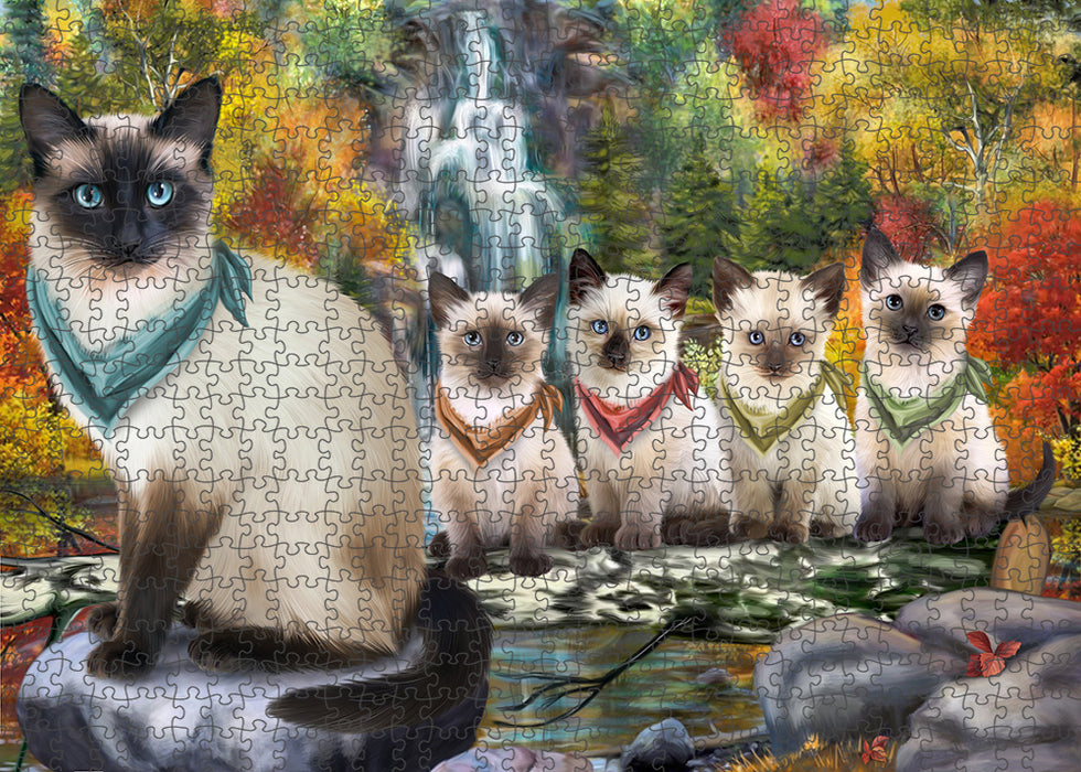 Scenic Waterfall Siamese Cats Puzzle with Photo Tin PUZL59955