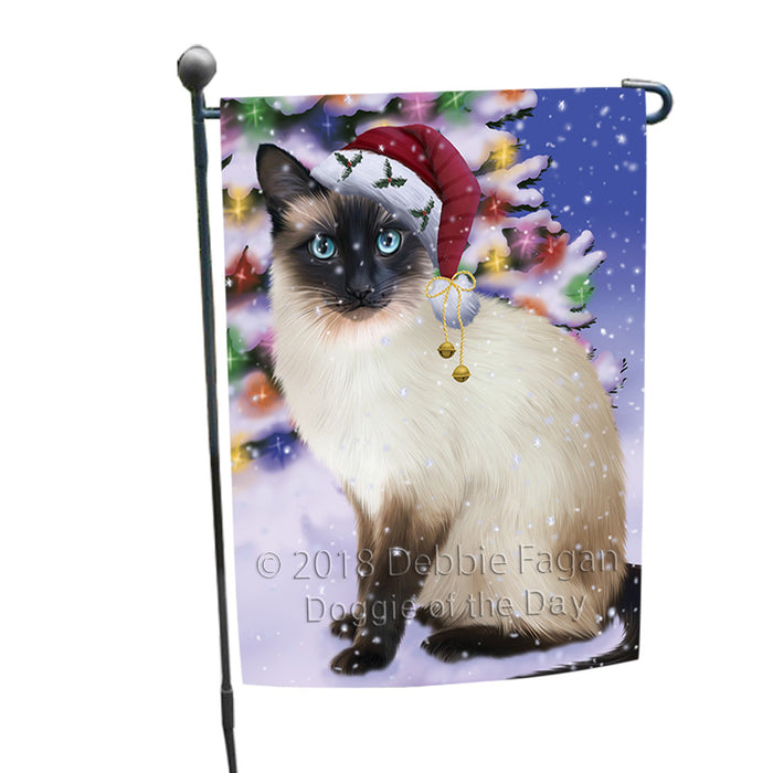 Winterland Wonderland Siamese Cat In Christmas Holiday Scenic Background Garden Flag GFLG53839