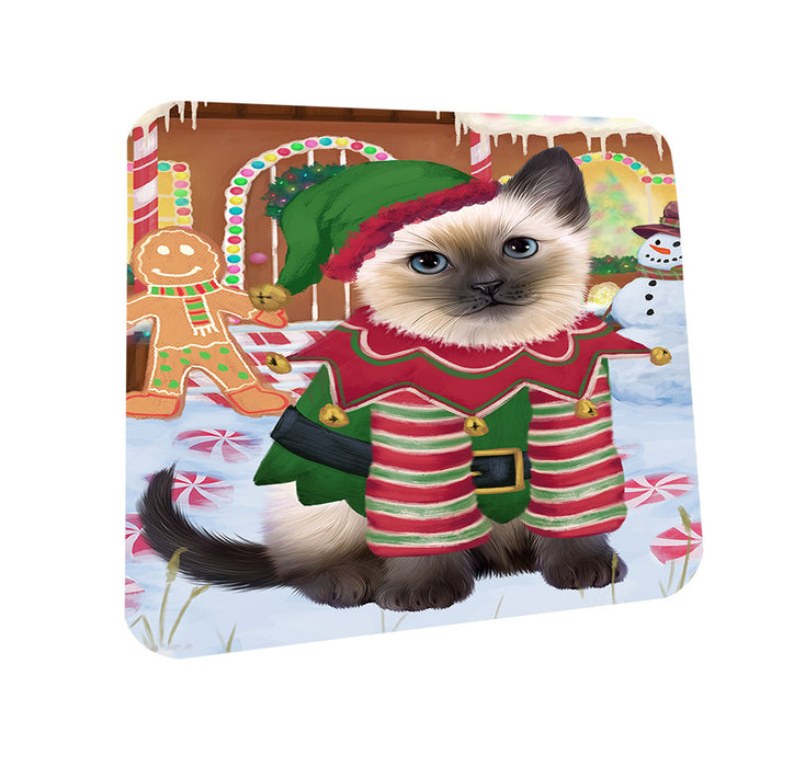 Christmas Gingerbread House Candyfest Siamese Cat Coasters Set of 4 CST56514