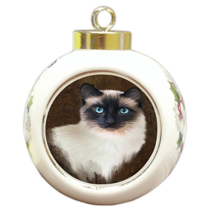 Rustic Siamese Cat Round Ball Christmas Ornament RBPOR54482