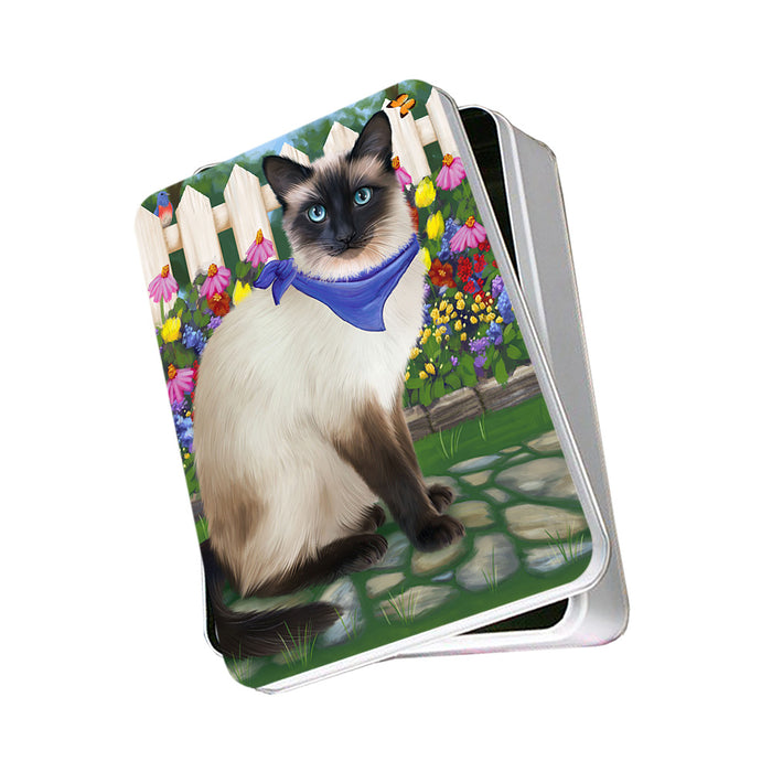 Spring Floral Siamese Cat Photo Storage Tin PITN52273