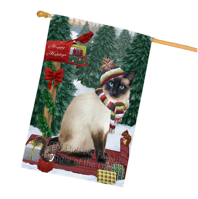 Merry Christmas Woodland Sled Siamese Cat House Flag FLG55471