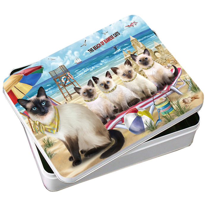 Pet Friendly Beach Siamese Cat Photo Storage Tin PITN51598