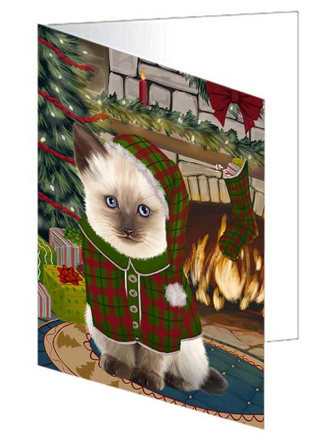 The Stocking was Hung Siamese Cat Handmade Artwork Assorted Pets Greeting Cards and Note Cards with Envelopes for All Occasions and Holiday Seasons GCD71381