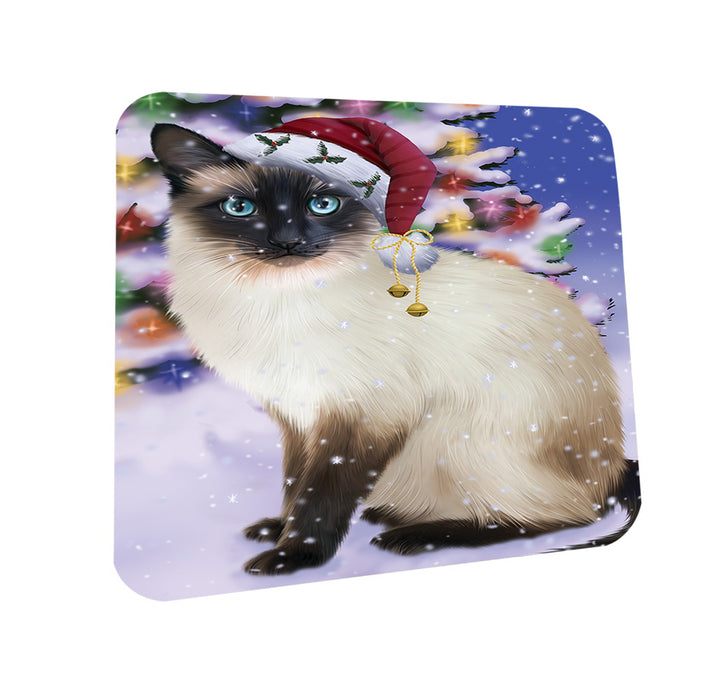 Winterland Wonderland Siamese Cat In Christmas Holiday Scenic Background Coasters Set of 4 CST53735