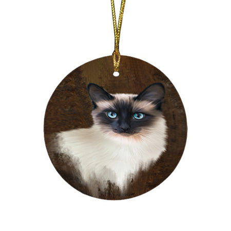 Rustic Siamese Cat Round Flat Christmas Ornament RFPOR54473