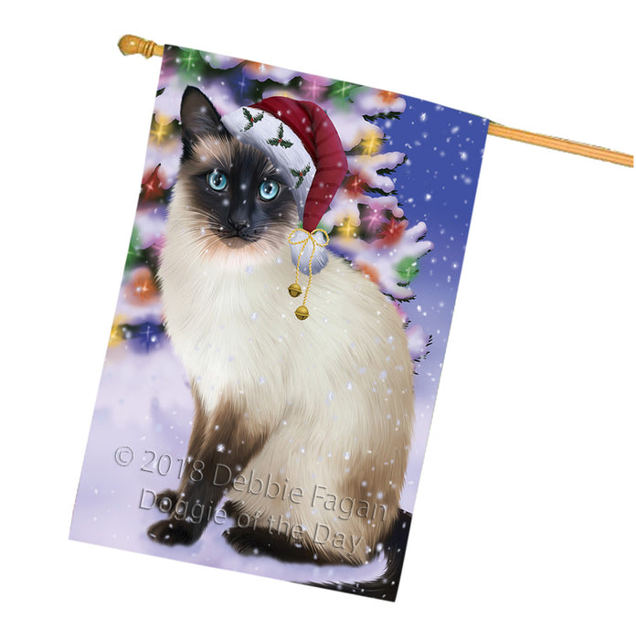 Winterland Wonderland Siamese Cat In Christmas Holiday Scenic Background House Flag FLG53975