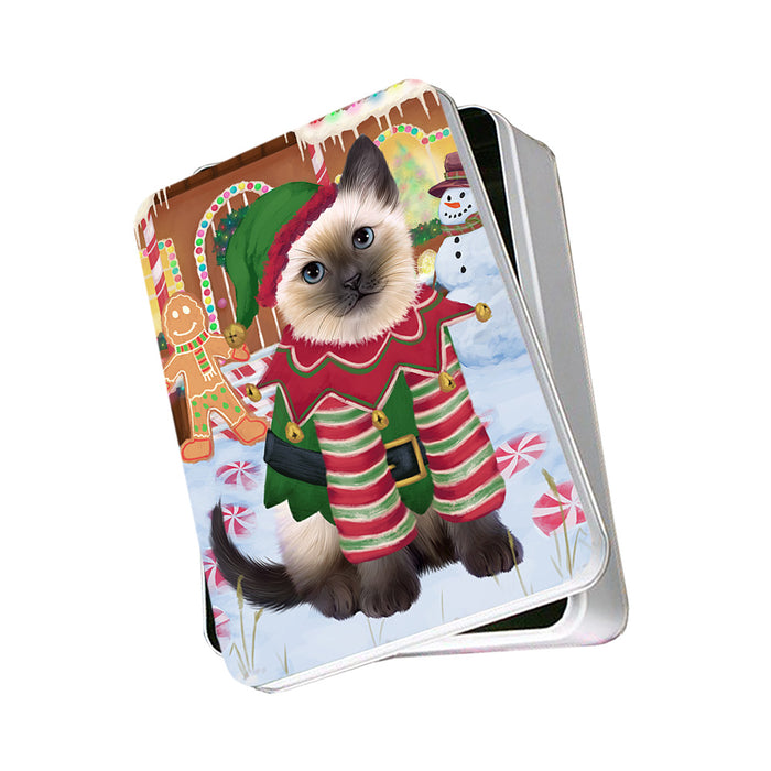Christmas Gingerbread House Candyfest Siamese Cat Photo Storage Tin PITN56499