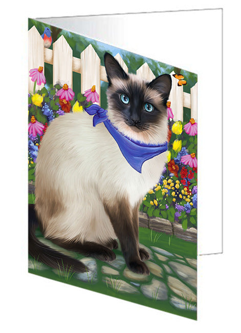 Spring Floral Siamese Cat Handmade Artwork Assorted Pets Greeting Cards and Note Cards with Envelopes for All Occasions and Holiday Seasons GCD60848