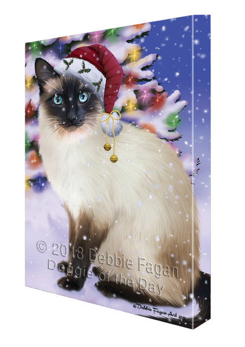 Winterland Wonderland Siamese Cat In Christmas Holiday Scenic Background Canvas Print Wall Art Décor CVS101843