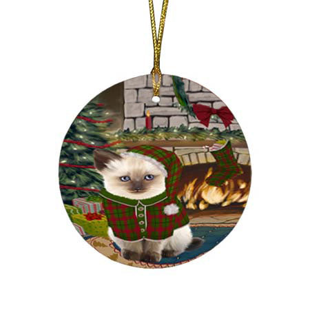 The Stocking was Hung Siamese Cat Round Flat Christmas Ornament RFPOR55978