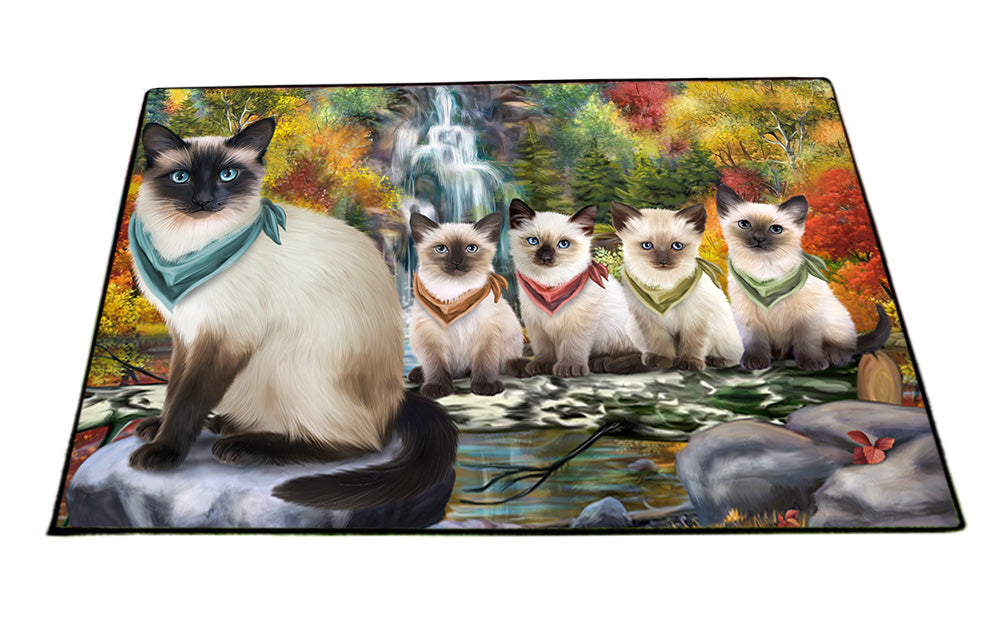 Scenic Waterfall Siamese Cats Floormat FLMS51399