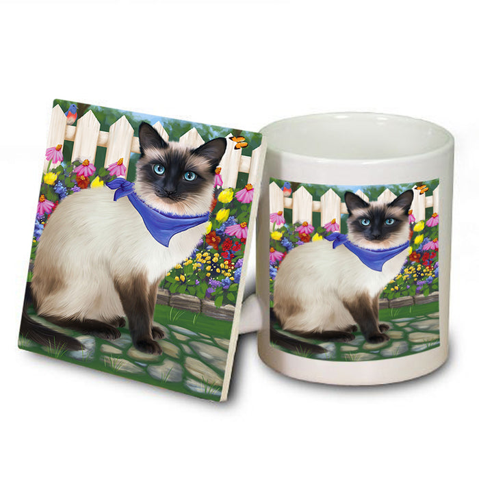 Spring Floral Siamese Cat Mug and Coaster Set MUC52213