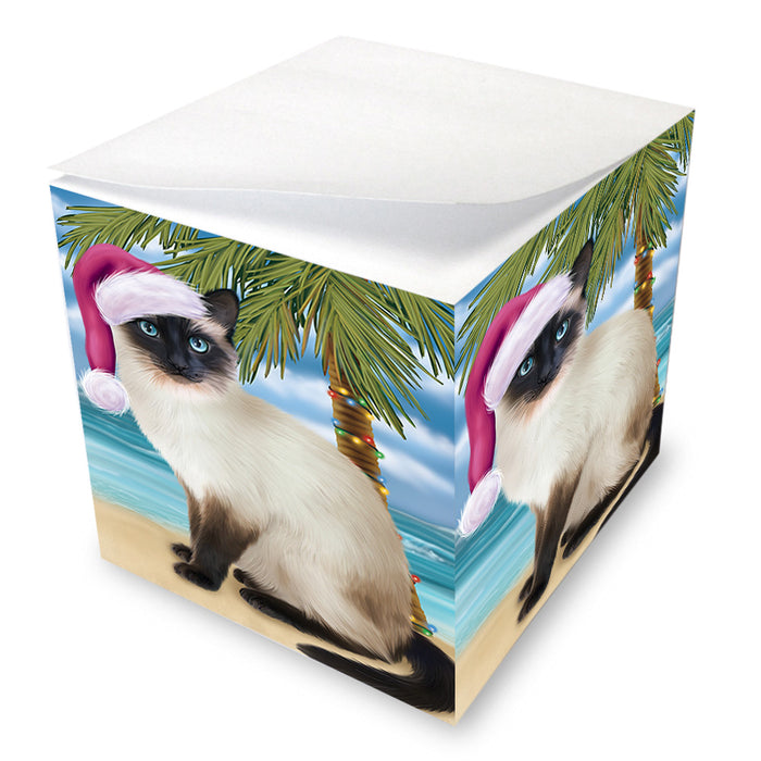 Summertime Happy Holidays Christmas Siamese Cat on Tropical Island Beach Note Cube NOC56097