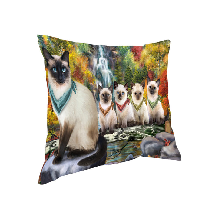 Scenic Waterfall Siamese Cats Pillow PIL64188