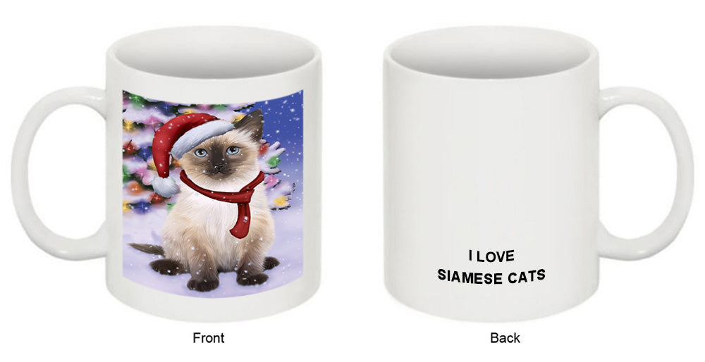 Winterland Wonderland Siamese Cat In Christmas Holiday Scenic Background Coffee Mug MUG49176