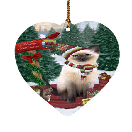 Merry Christmas Woodland Sled Siamese Cat Heart Christmas Ornament HPOR55399