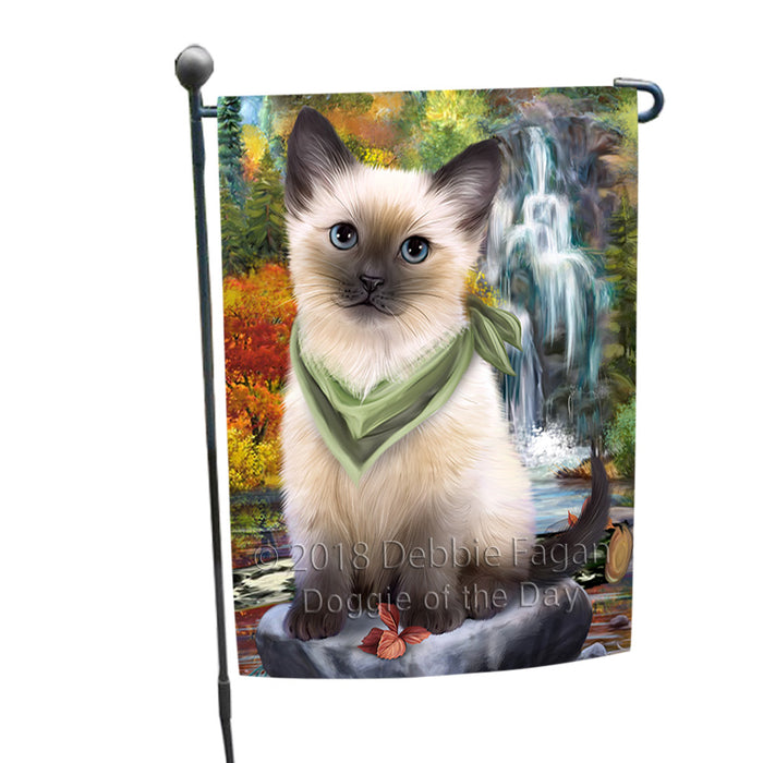 Scenic Waterfall Siamese Cat Garden Flag GFLG51954